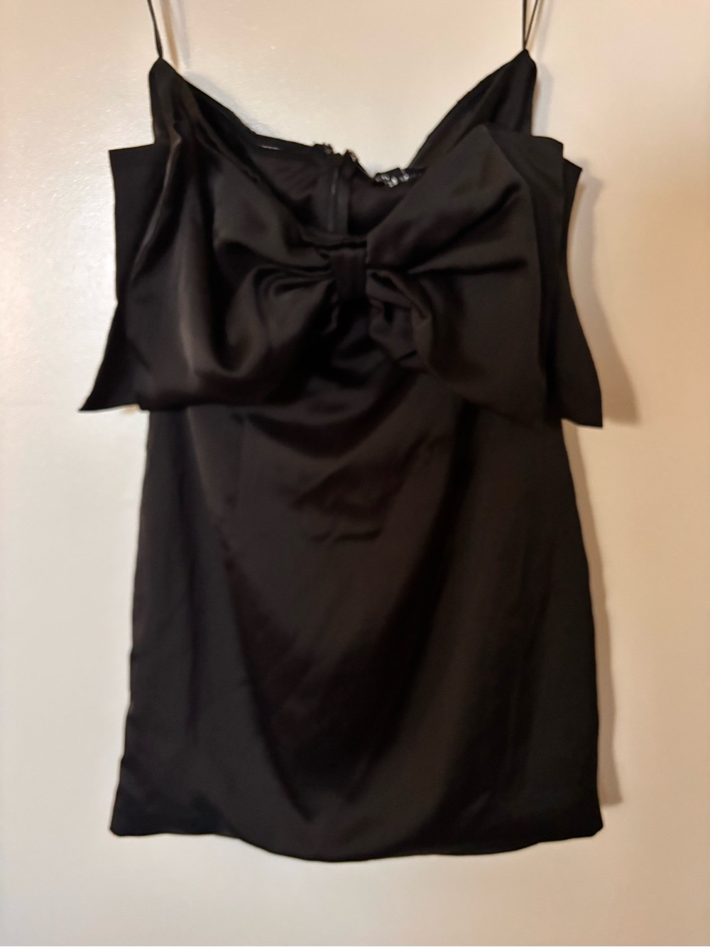 Strapless Black Satin Mini Dress with Statement Bow